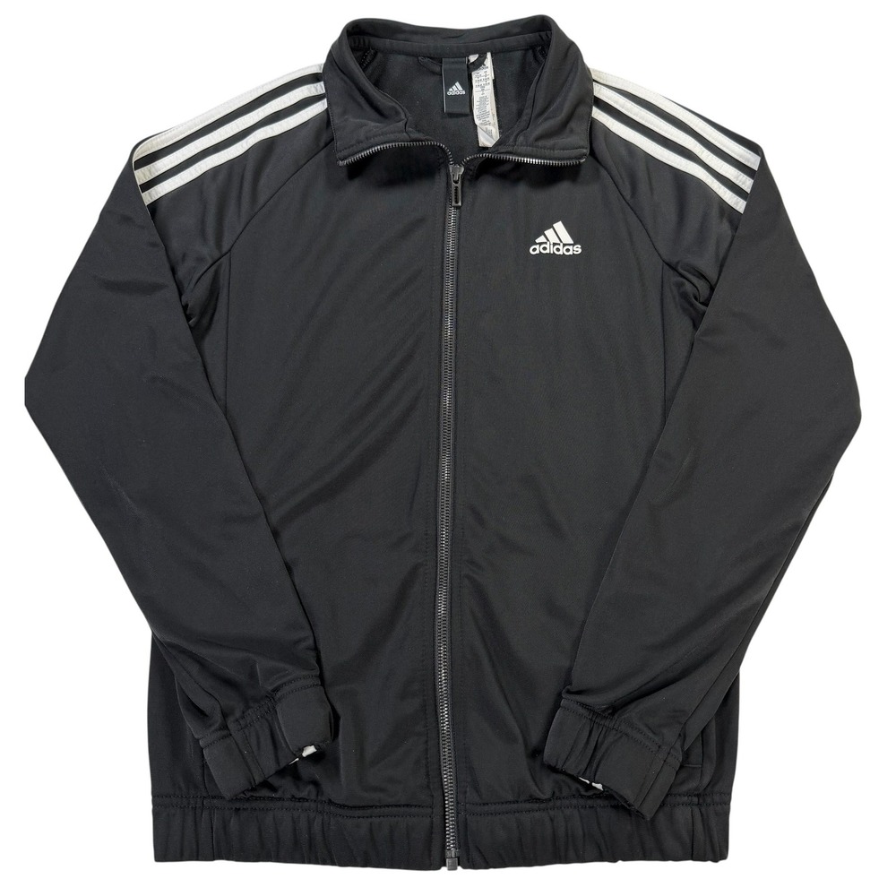 Adidas Track Jacket Womens Small Black 3 Stripe Full‎ Zip Athletic Logo